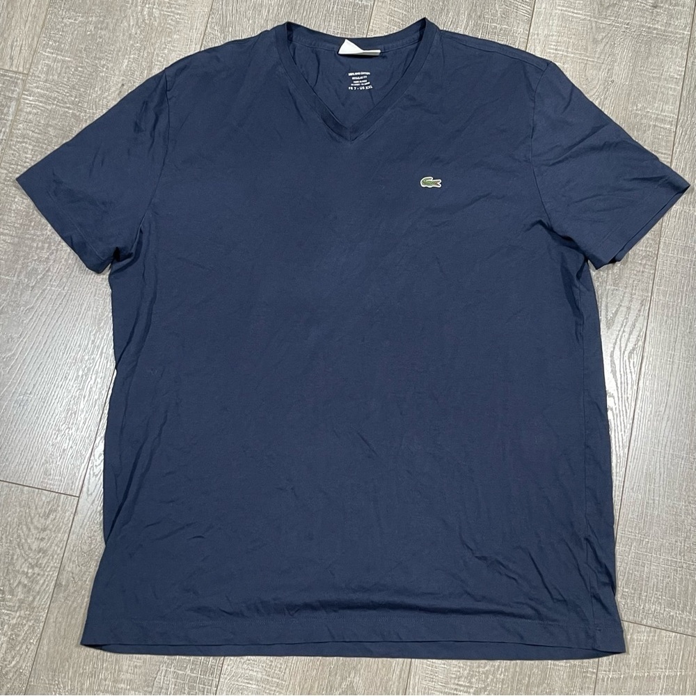 Lacoste Men's Navy V-Neck Short Sleeve Tee